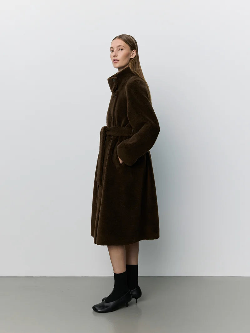 Margit Wool Fur Coat - Dark Brown