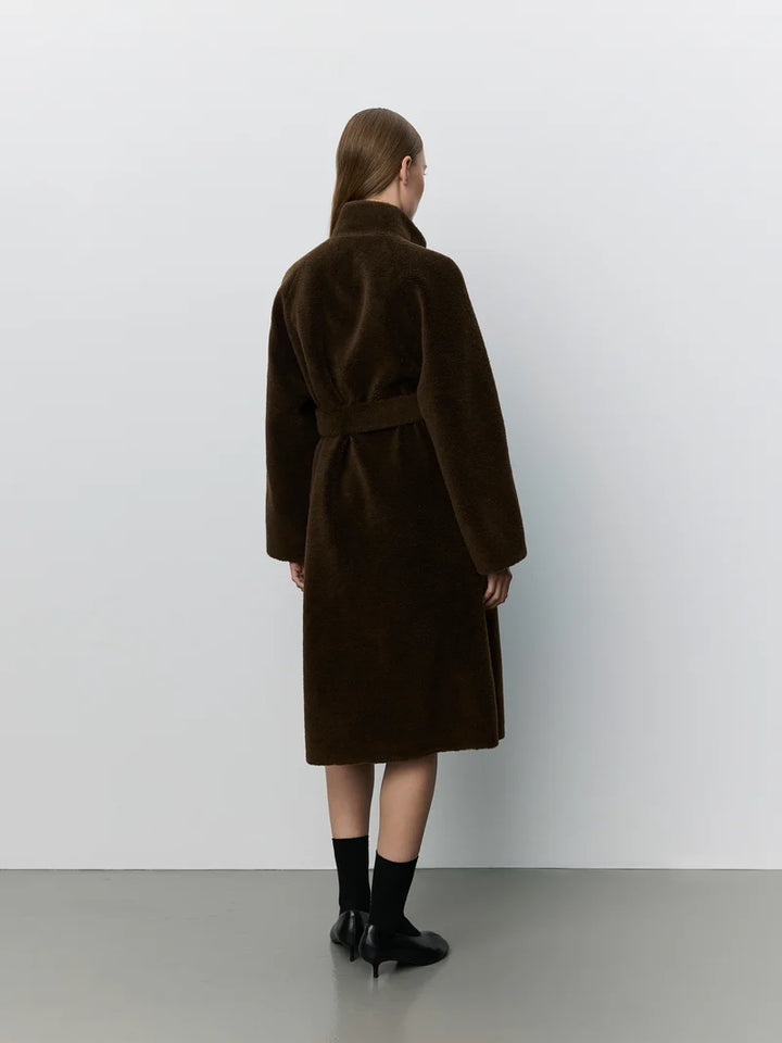 Margit Wool Fur Coat - Dark Brown