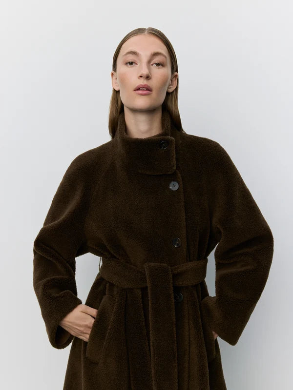 Margit Wool Fur Coat - Dark Brown