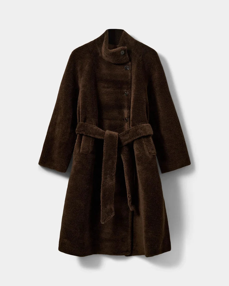 Margit Wool Fur Coat - Dark Brown