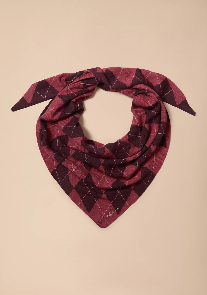 Large Merino Wool Triangle Scarf Berry Argyle