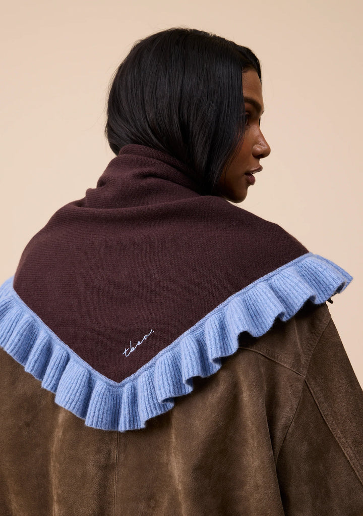 Large Merino Wool Triangle Scarf Brown Ruffle
