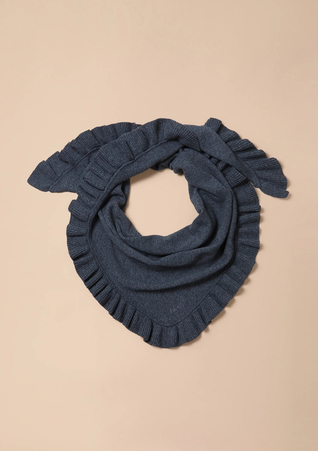 Large Merino Wool Triangle Scarf Grey Ruffle