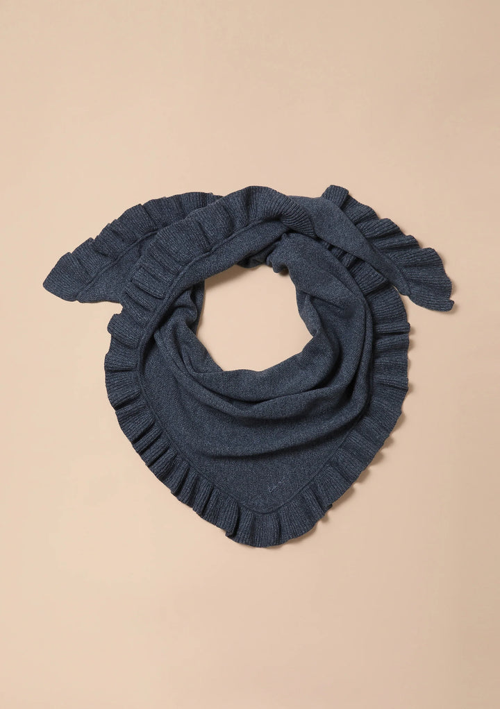 Large Merino Wool Triangle Scarf Grey Ruffle