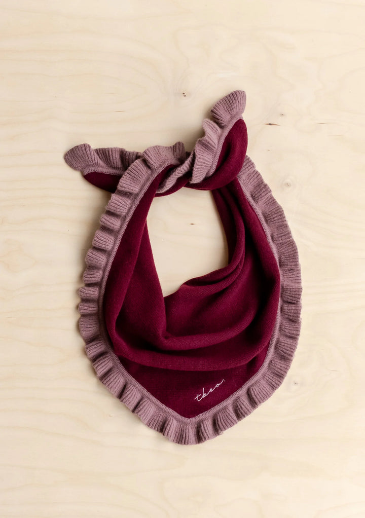Merino Wool Triangle Scarf - small burgundy ruffle