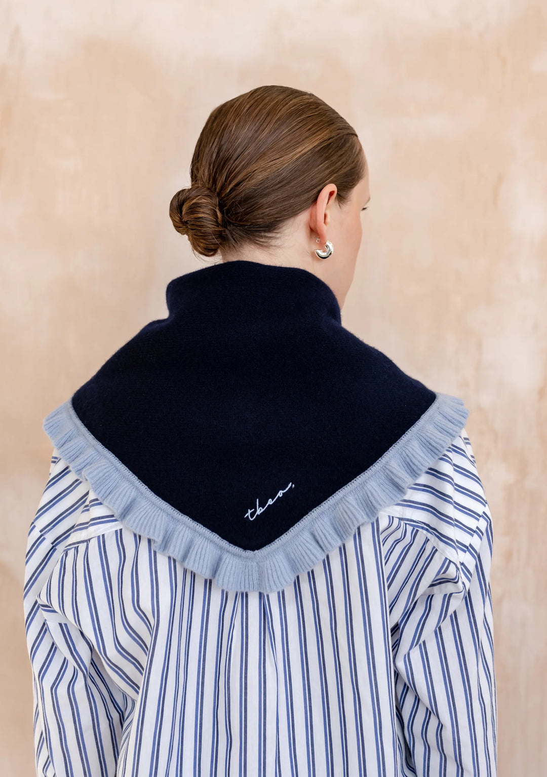 Merino Wool Triangle Scarf - small navy ruffle