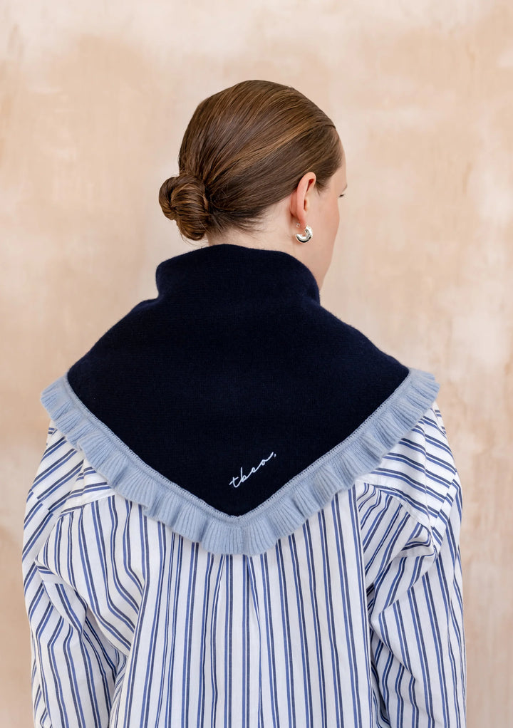 Merino Wool Triangle Scarf - small navy ruffle