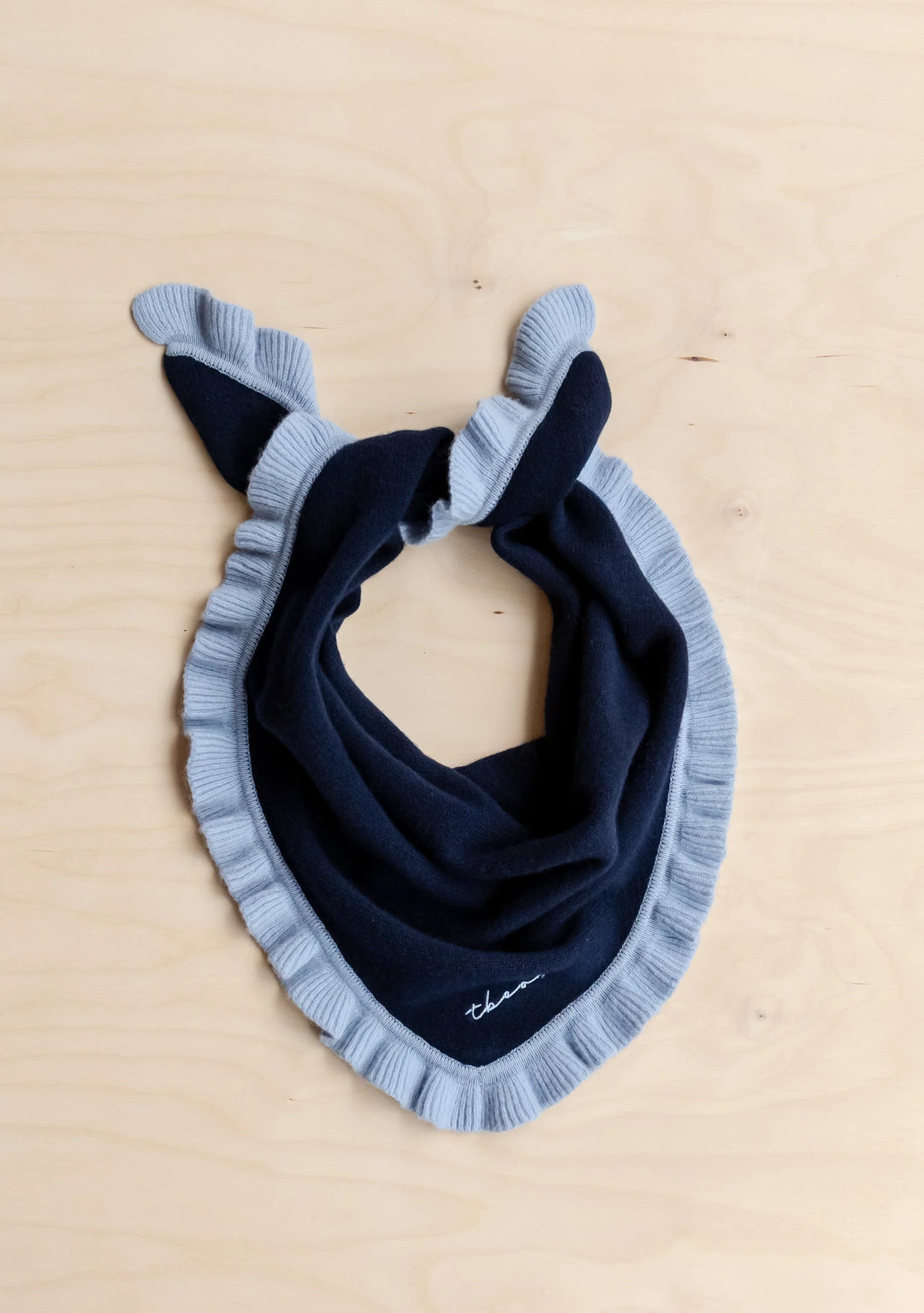Merino Wool Triangle Scarf - small navy ruffle