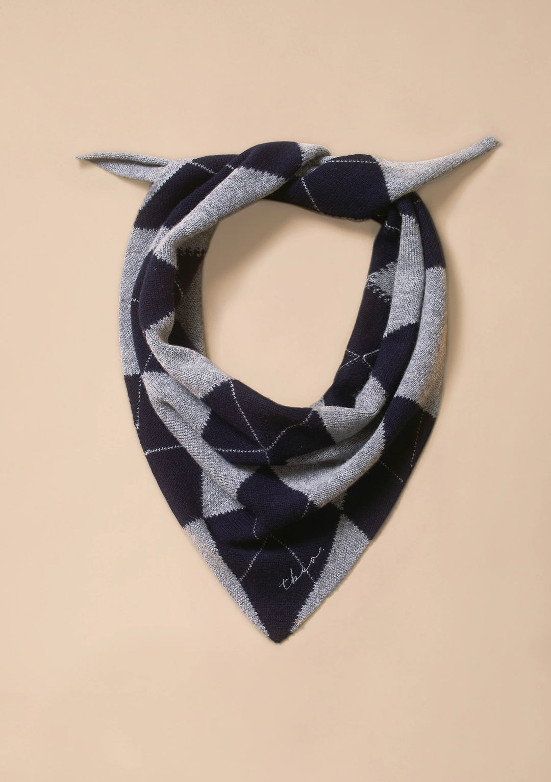 Merino Triangle Scarf Small Navy Argyle