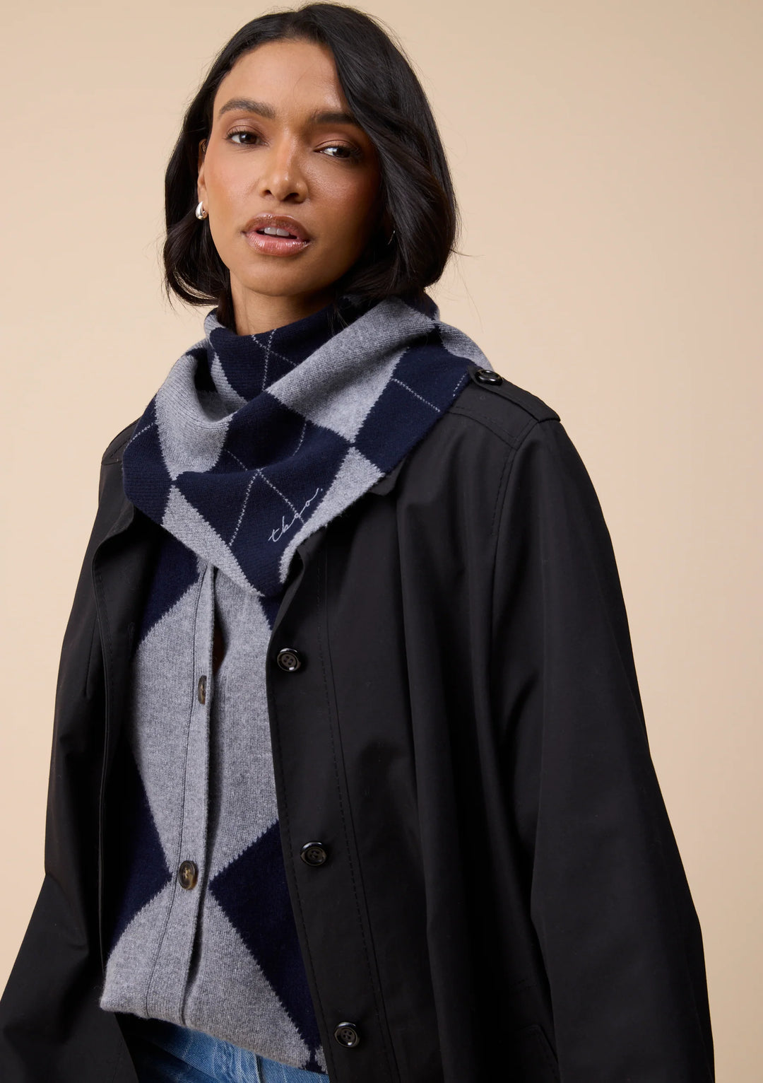 Merino Triangle Scarf Small Navy Argyle