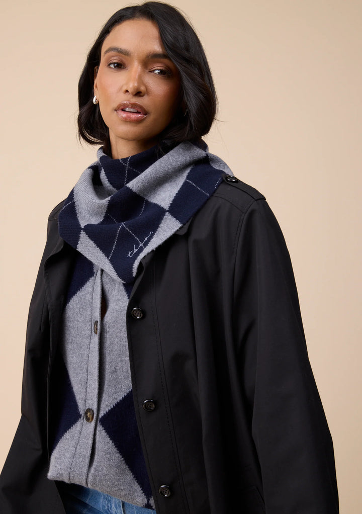 Merino Triangle Scarf Small Navy Argyle