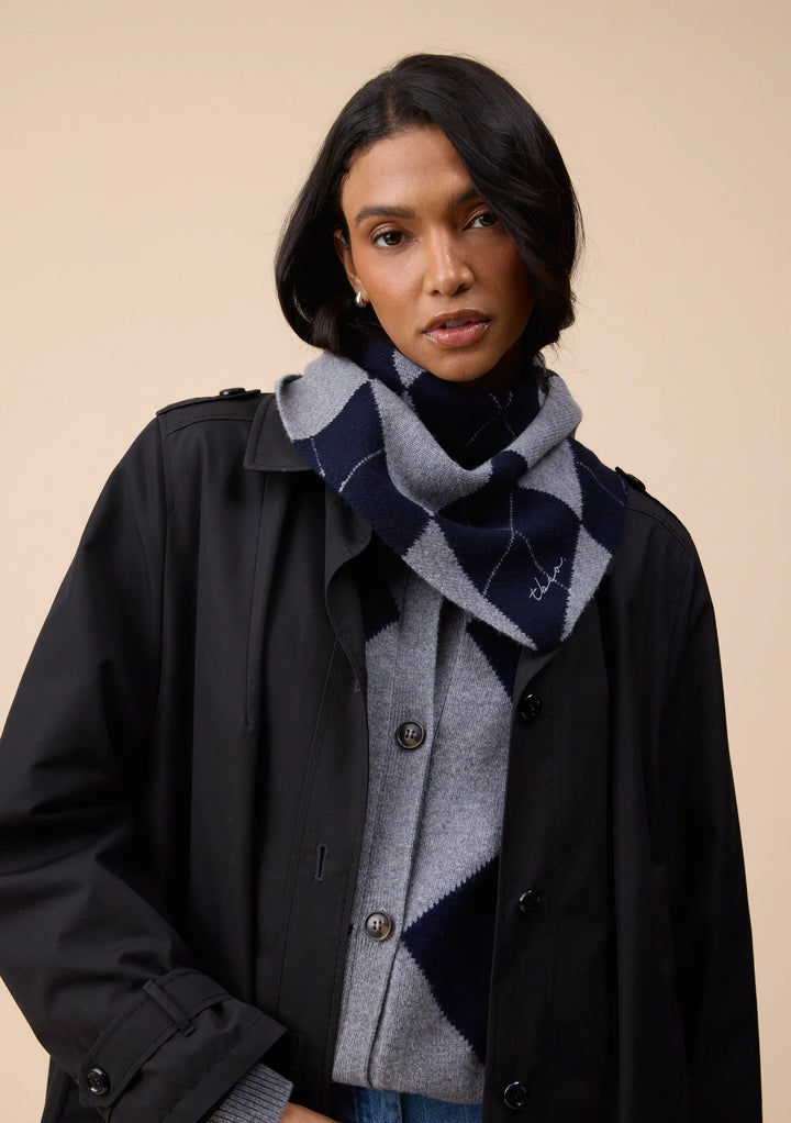 Merino Triangle Scarf Small Navy Argyle