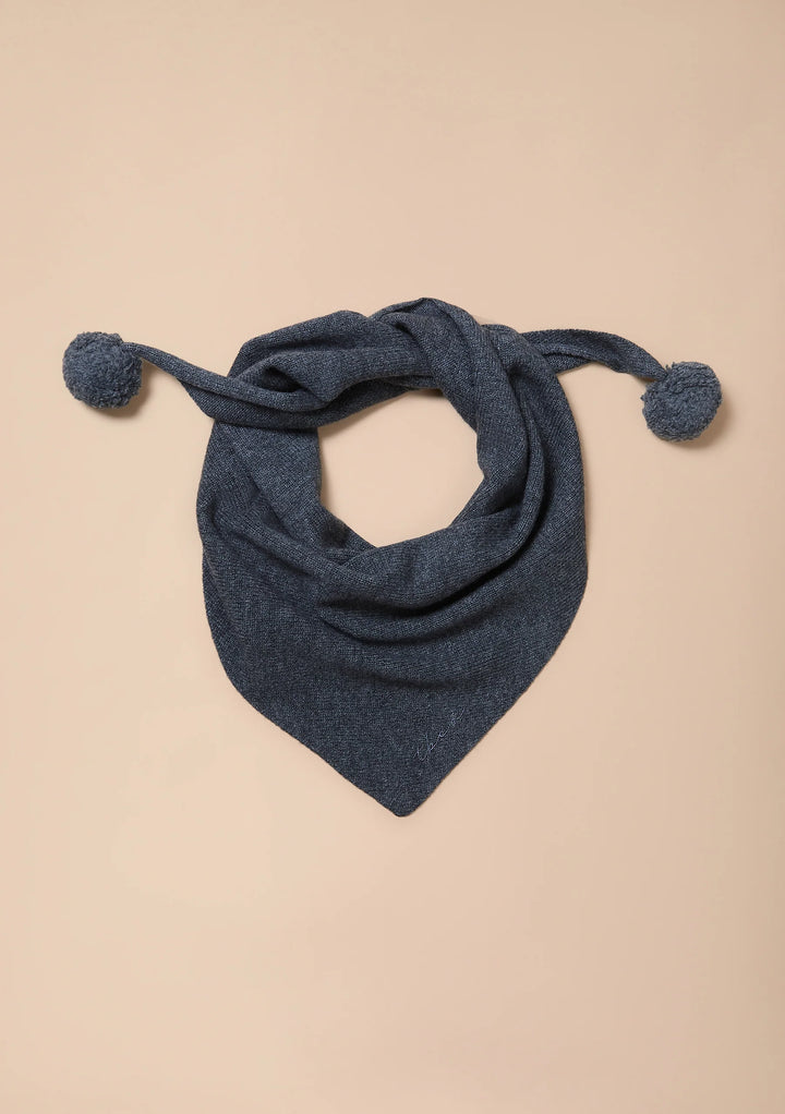 Small Merino Wool Triangle Scarf Grey Pompom
