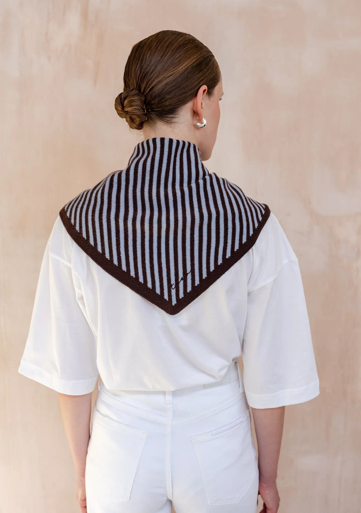 Merino Triangle Scarf - Blue & Brown Stipe