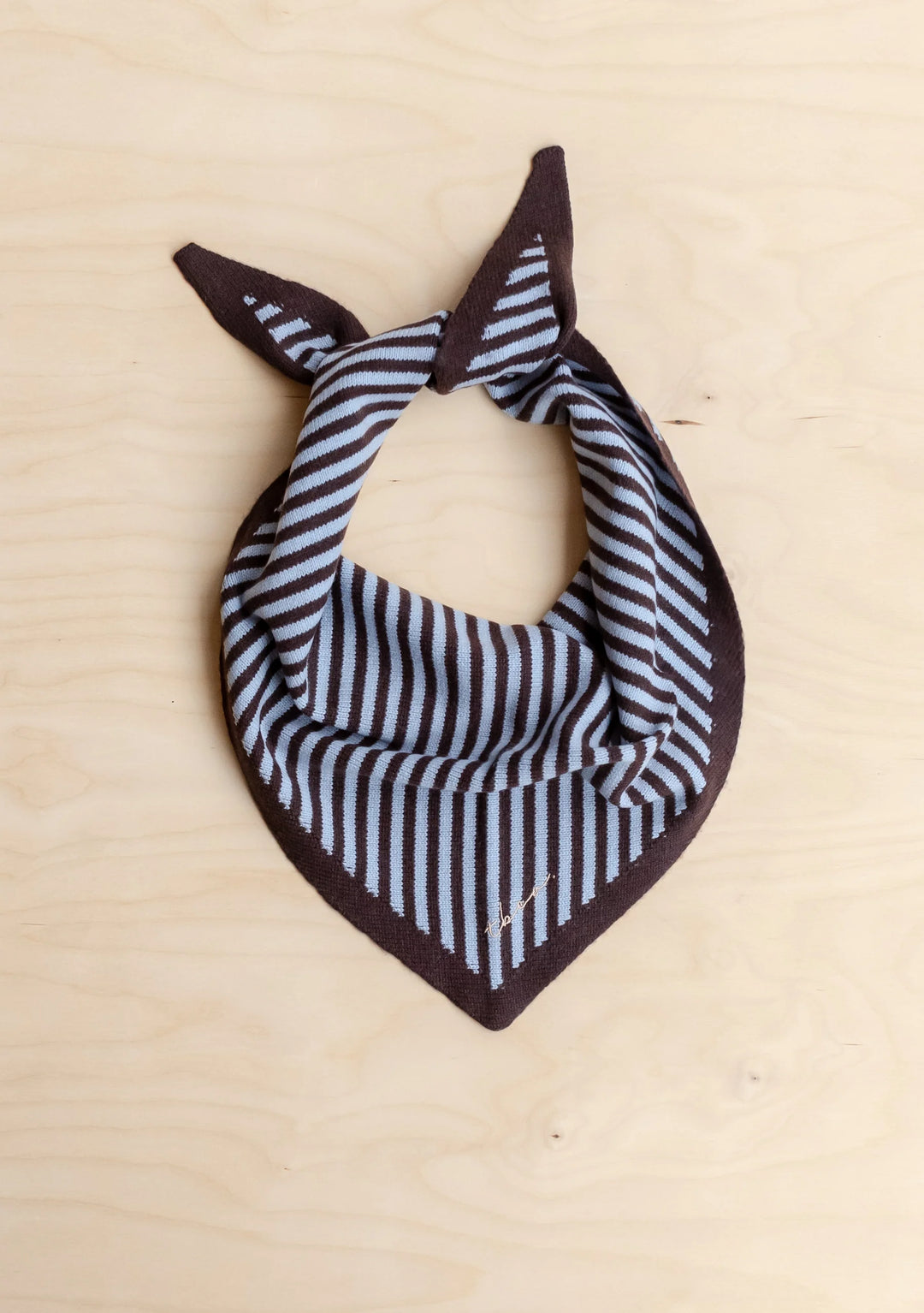 Merino Triangle Scarf - Blue & Brown Stipe