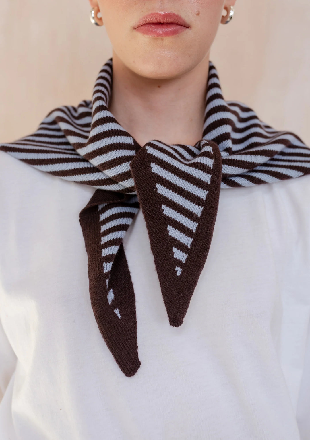 Merino Triangle Scarf Small Stripe Blue & Brown