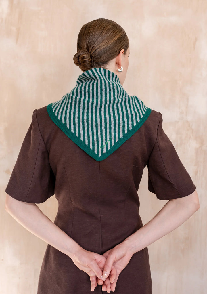 Merino Triangle Scarf - Green & Charcoal