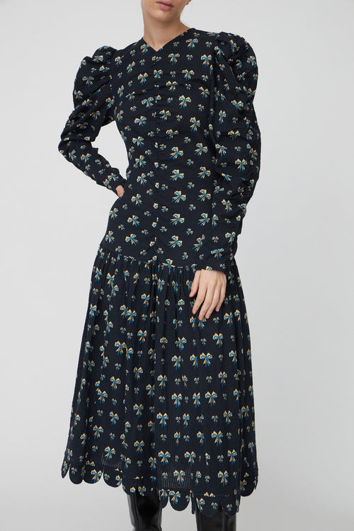 Midi Dress With All Over Bow Print - Blue