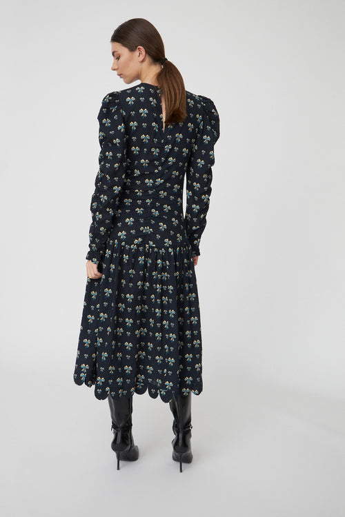 Midi Dress With All Over Bow Print - Blue