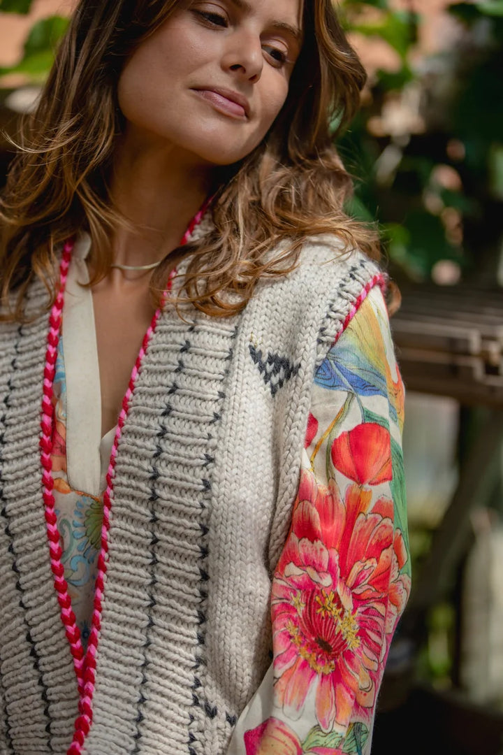 Istanbul Sleeveless Cardigan Slate & Gold