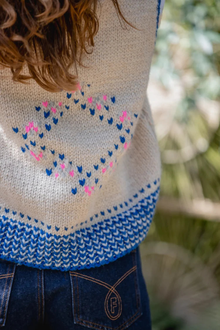 Lima Sleeveless Cardigan Blue & Bright Pink