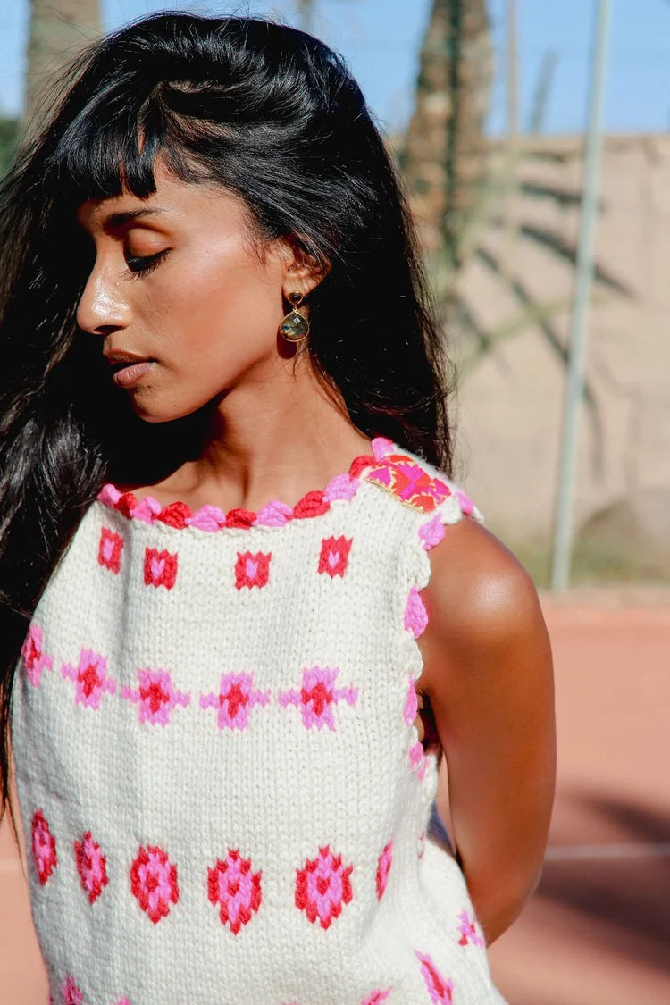 Goa Tank Top Ivory & Pink
