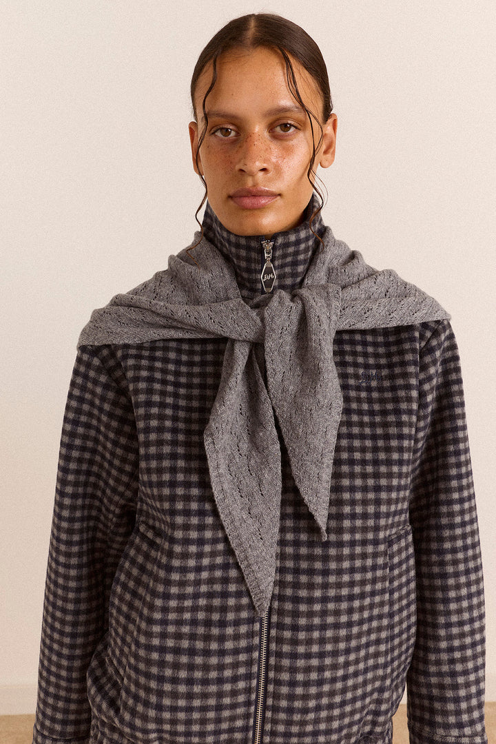 Large Pointelle Triangle Scarf Grey