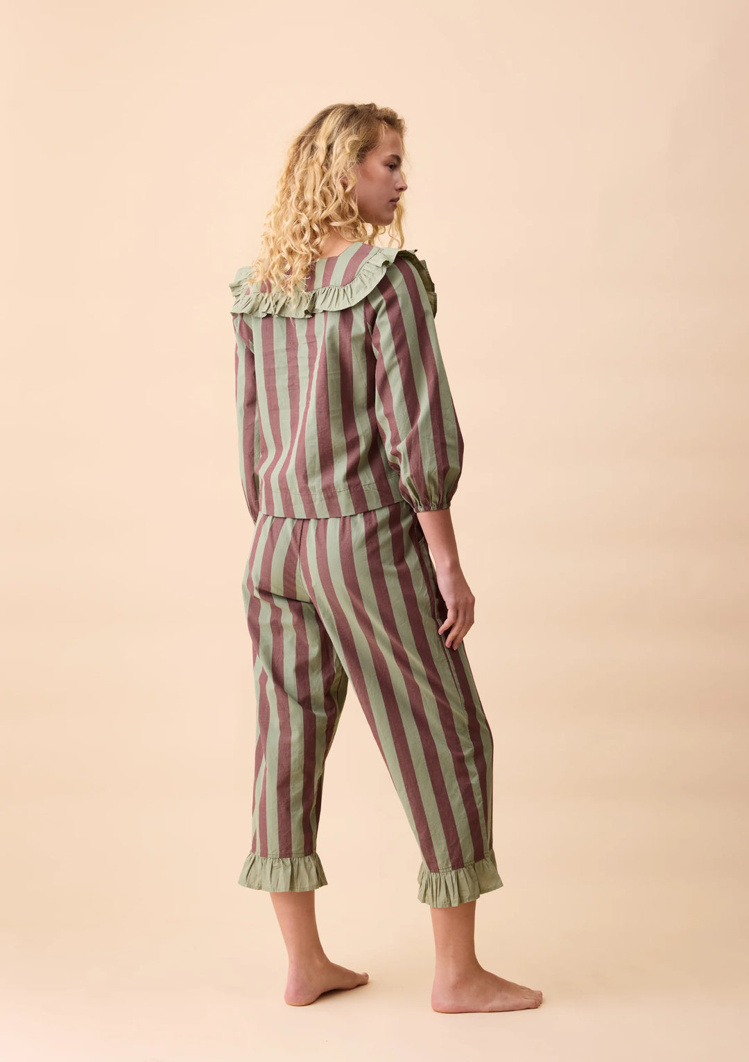 Cotton Pyjamas Sage &amp; Brown Stripe