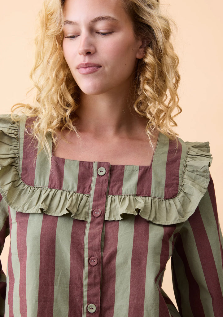 Cotton Pyjamas Sage &amp; Brown Stripe