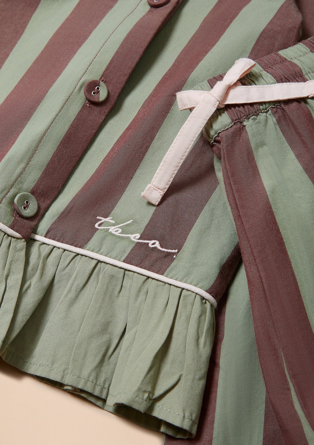 Cotton Pyjamas Sage &amp; Brown Stripe