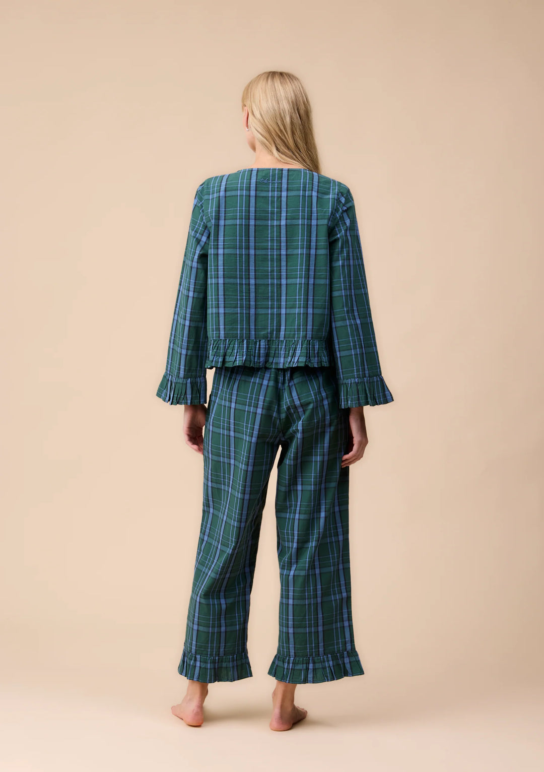 Cotton Pyjamas Green Tartan Ruffle