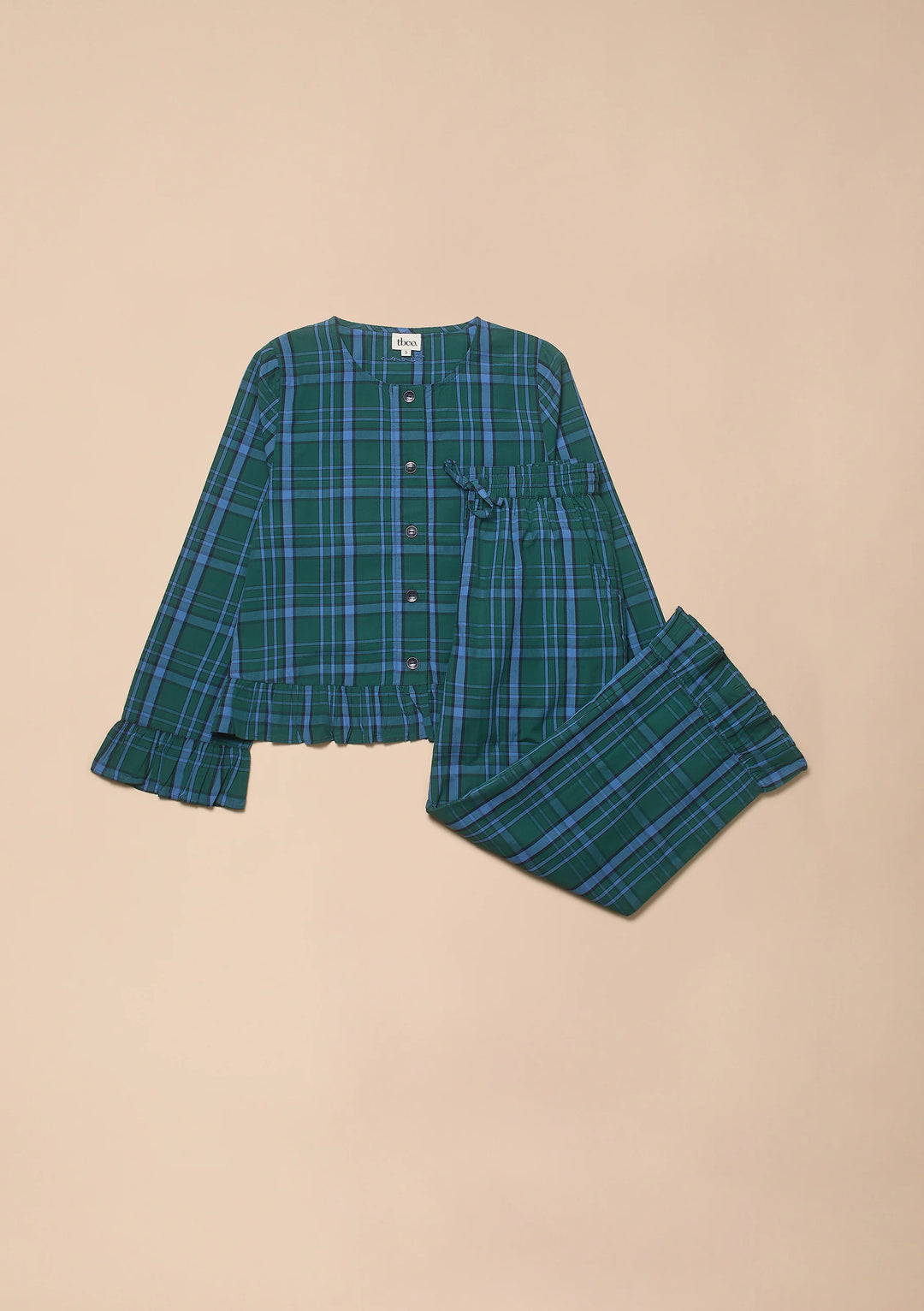 Cotton Pyjamas Green Tartan Ruffle