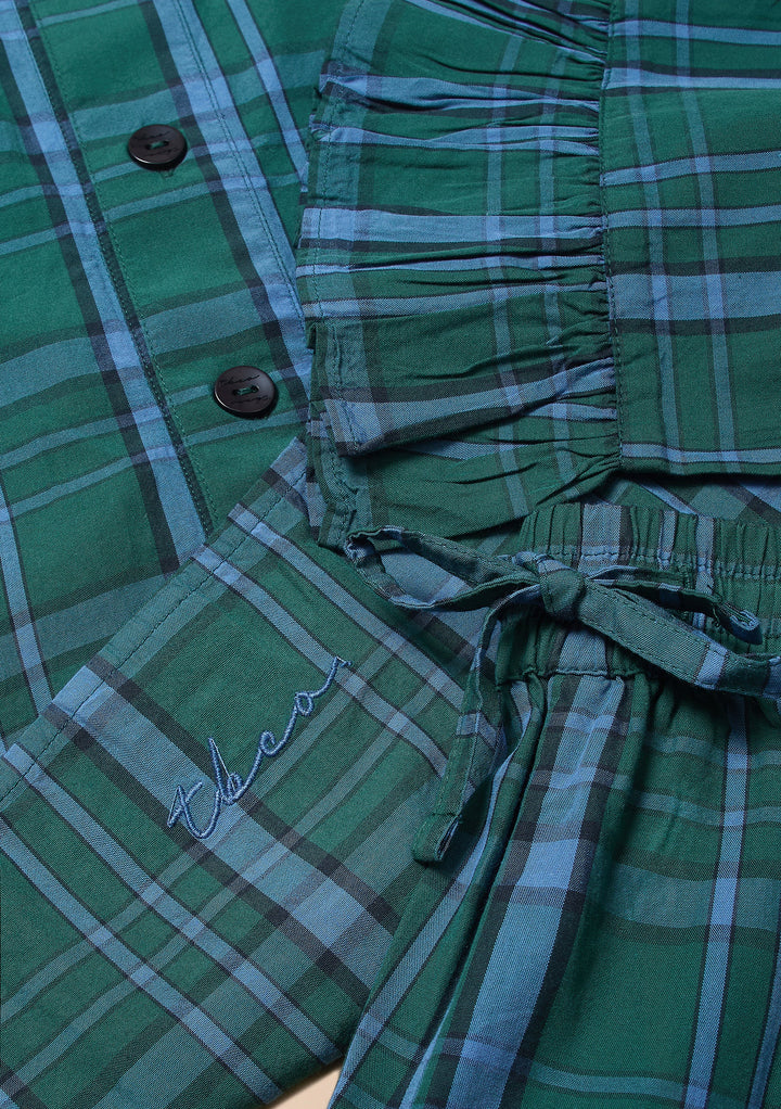 Cotton Pyjamas Green Tartan Ruffle
