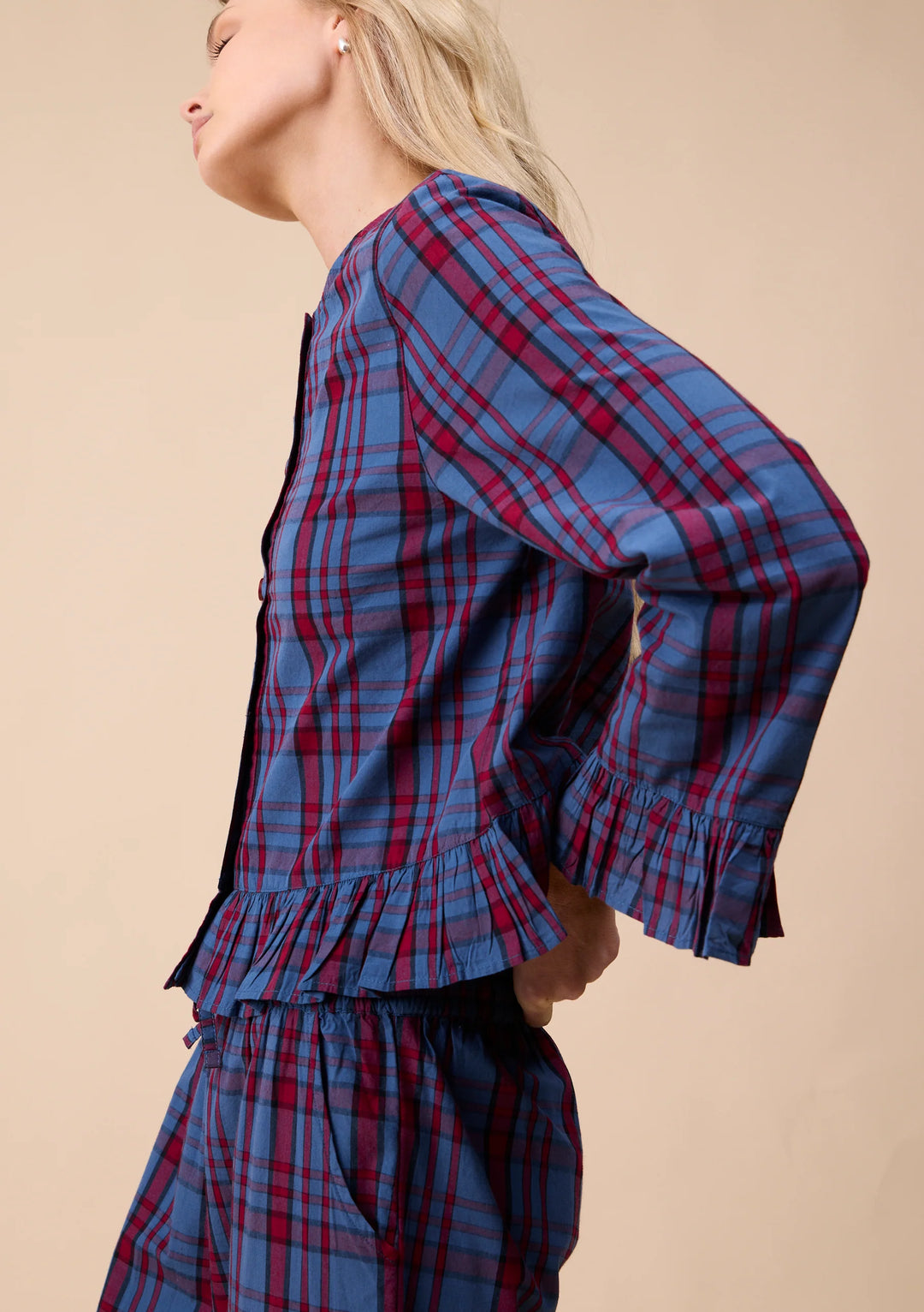 Cotton Pyjamas Navy Tartan Ruffle