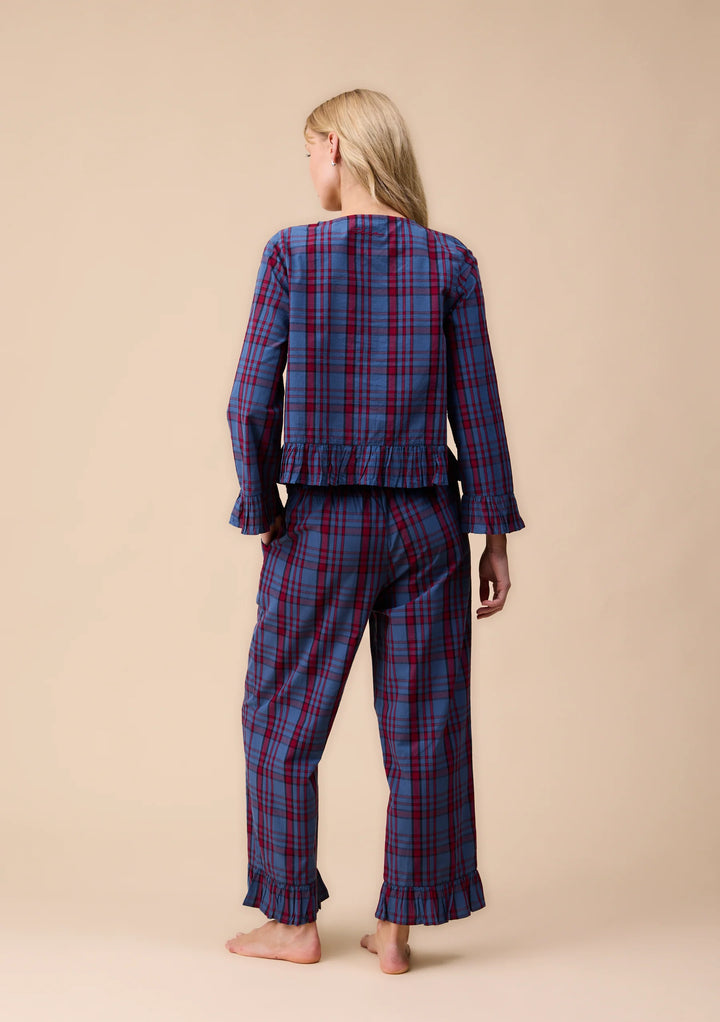 Cotton Pyjamas Navy Tartan Ruffle