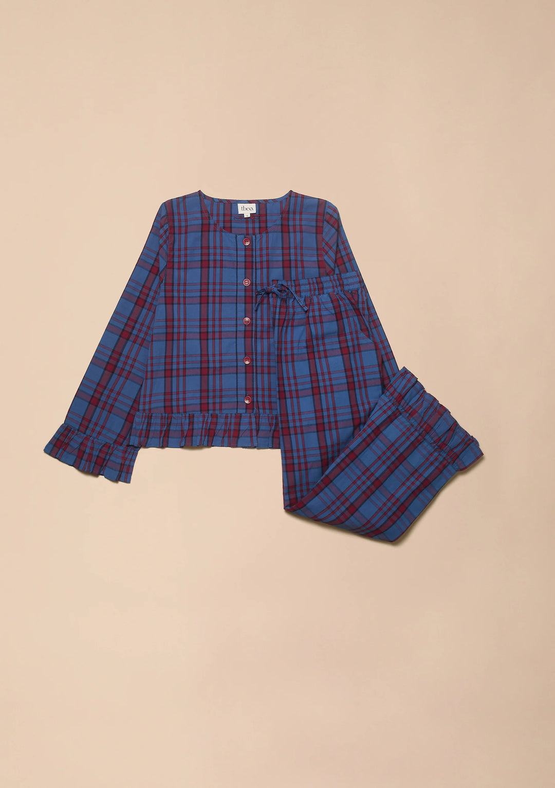 Cotton Pyjamas Navy Tartan Ruffle