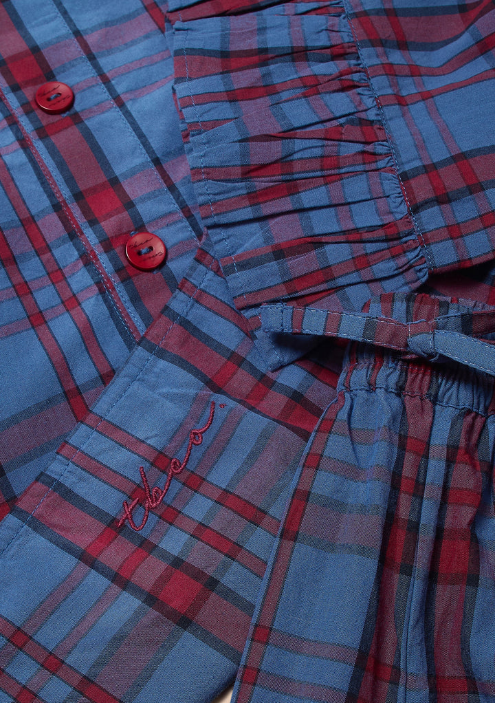 Cotton Pyjamas Navy Tartan Ruffle