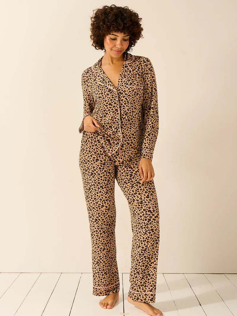 Long PJ Set Peach Latte Leopard