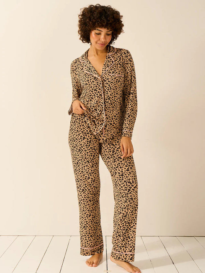 Long PJ Set Peach Latte Leopard