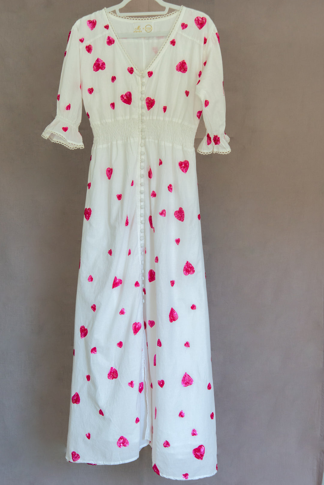 white dress with pink hearts Sweetheart Heart Cutout Pink Daisy Sun Dress