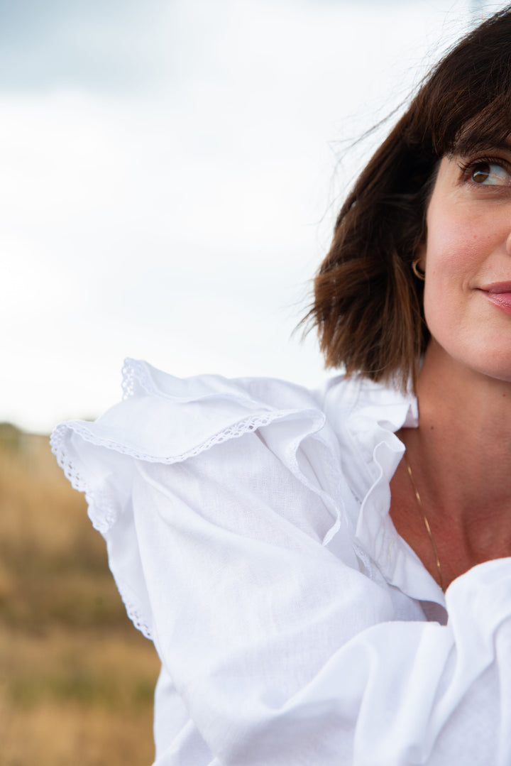 Willow Blouse in White Linen