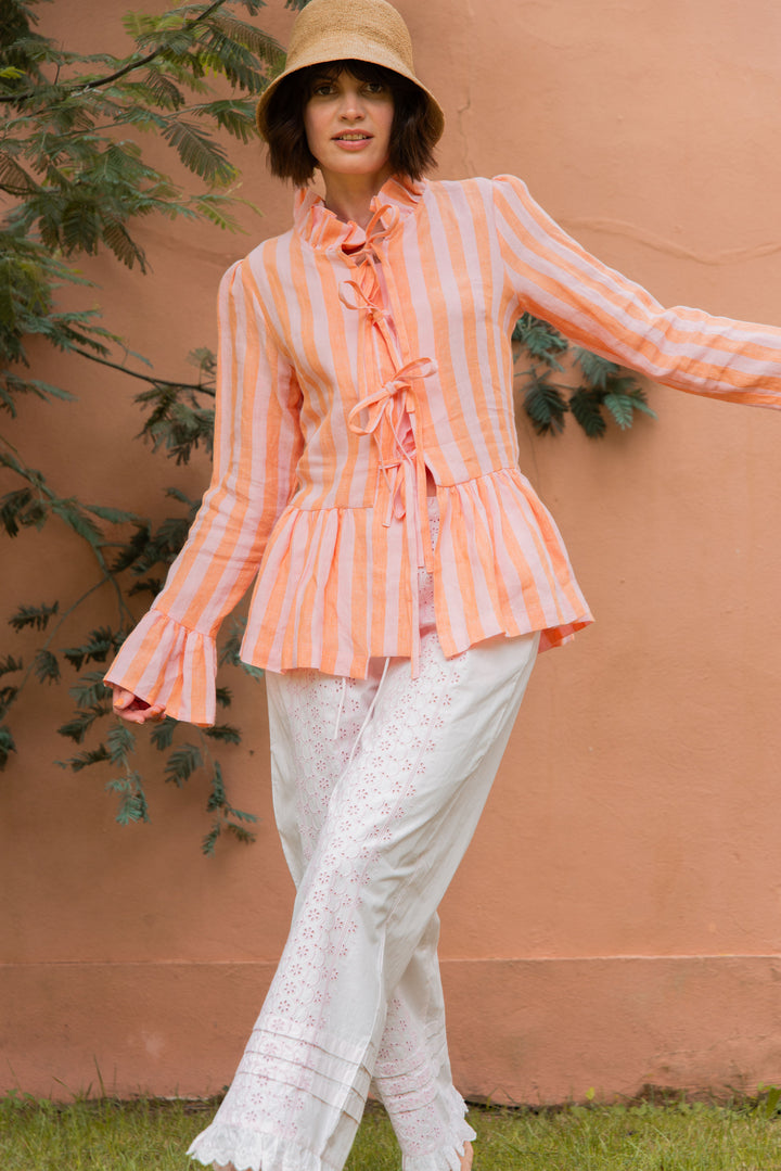 Tinky Stripe Blouse in Orange & Pink