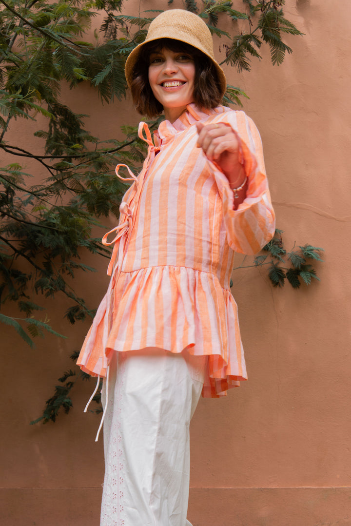 Tinky Stripe Blouse in Orange & Pink