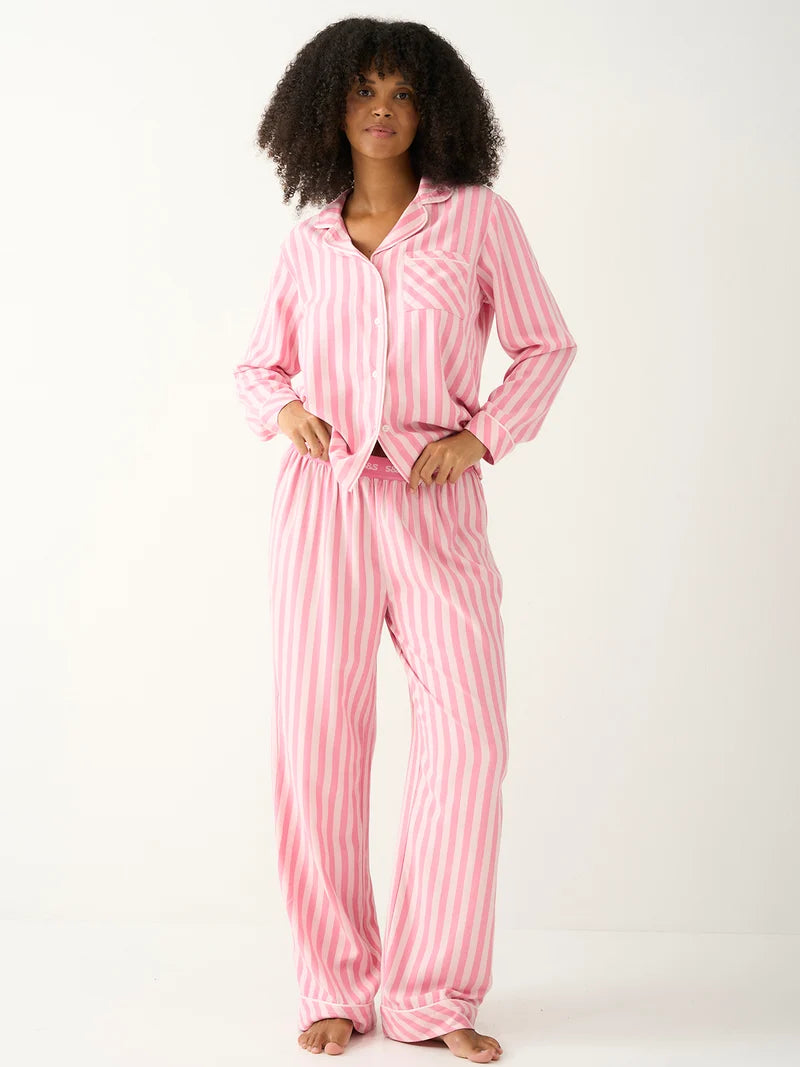 Ecovero Long Sleeve Pyjama Top - Pop Pink Stripe