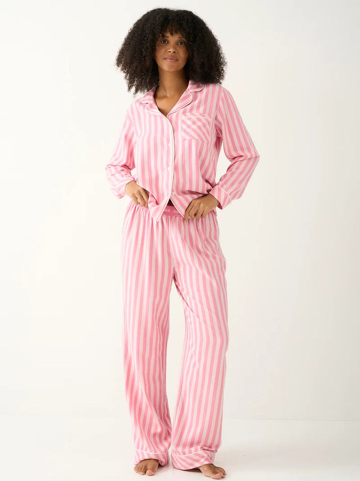 Ecovero Long Sleeve Pyjama Top - Pop Pink Stripe