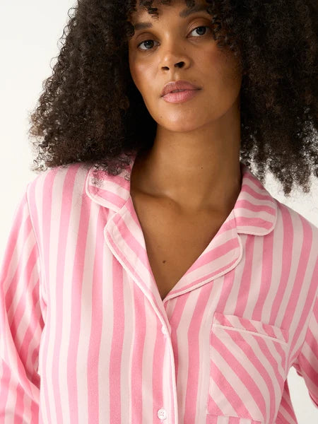 Ecovero Long Sleeve Pyjama Top - Pop Pink Stripe