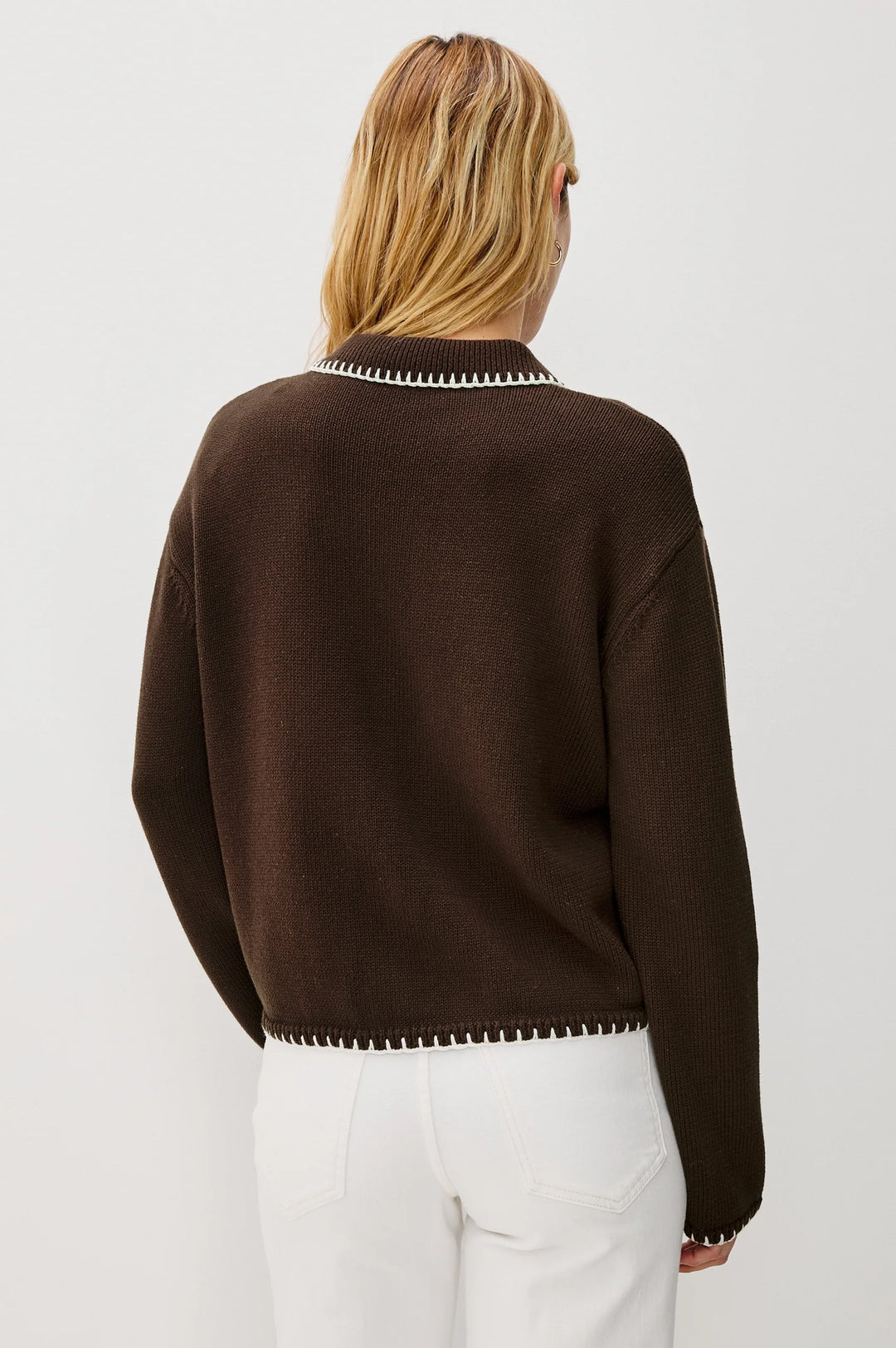 Rayleen Sweater - Brown/Ivory Blanket Stitch