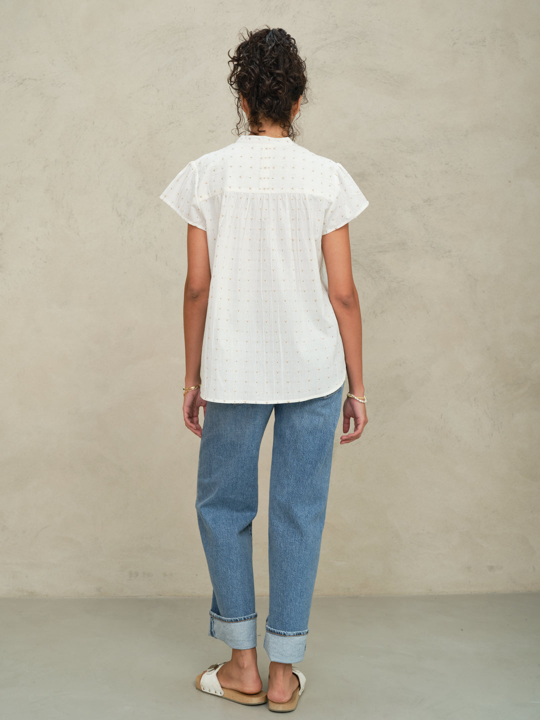 Rita Woven Short Sleeve Top - Ecru/Multi
