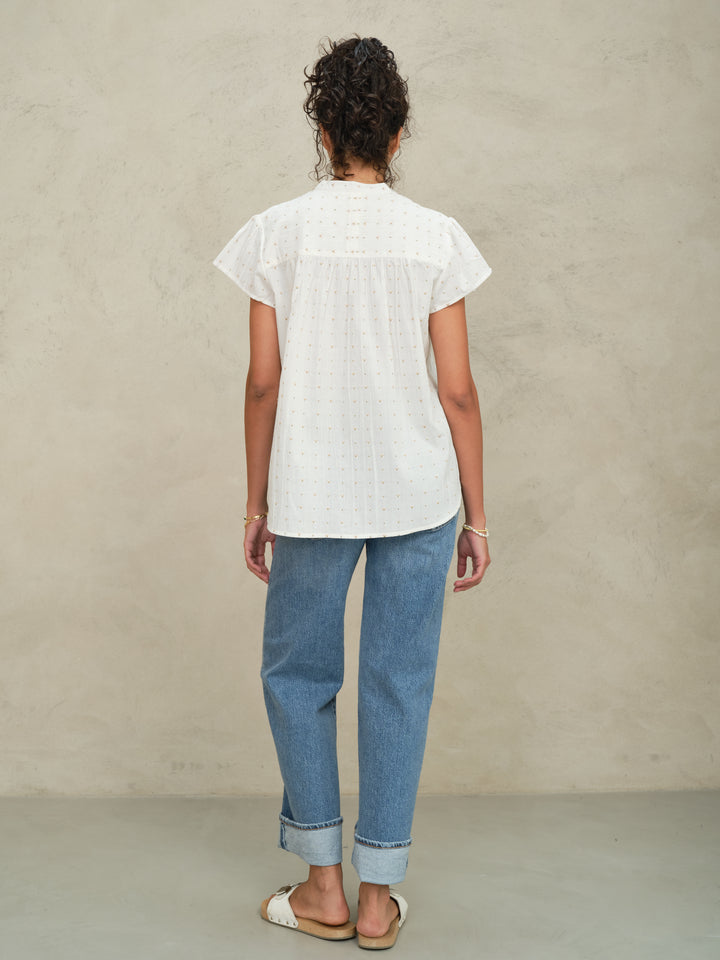 Rita Woven Short Sleeve Top - Ecru/Multi
