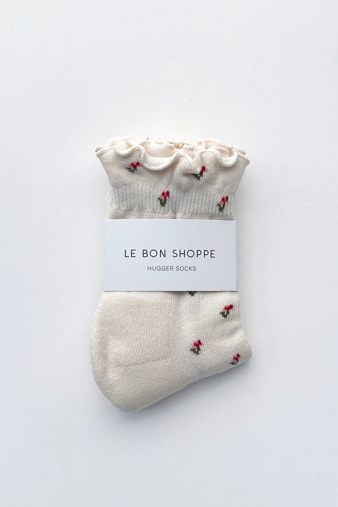 Ruffled Hugger Crew Socks - Cream Petal